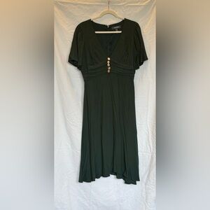 Elegant Dark Green Dress w/ gold fox buttons